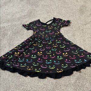 Little Popp Crew Bamboo twirl short sleeve Halloween Jack o lantern face dress